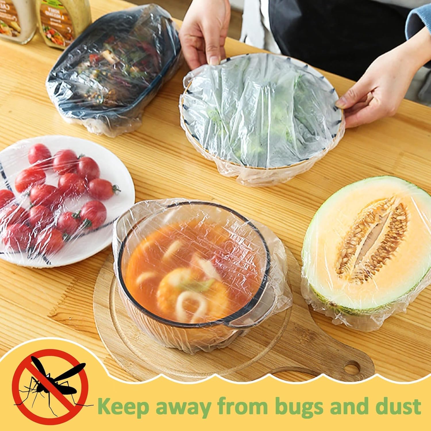 MAQIHAN 100 Bowl Covers Bread Proofing - Extra Large Plastic Wrap for Food Sourdough Bread Baking Rising Elastic Reusable Plate Covers Outdoor Food Fresh Keeping Bags Shower Cap Hair Deep Conditioning
