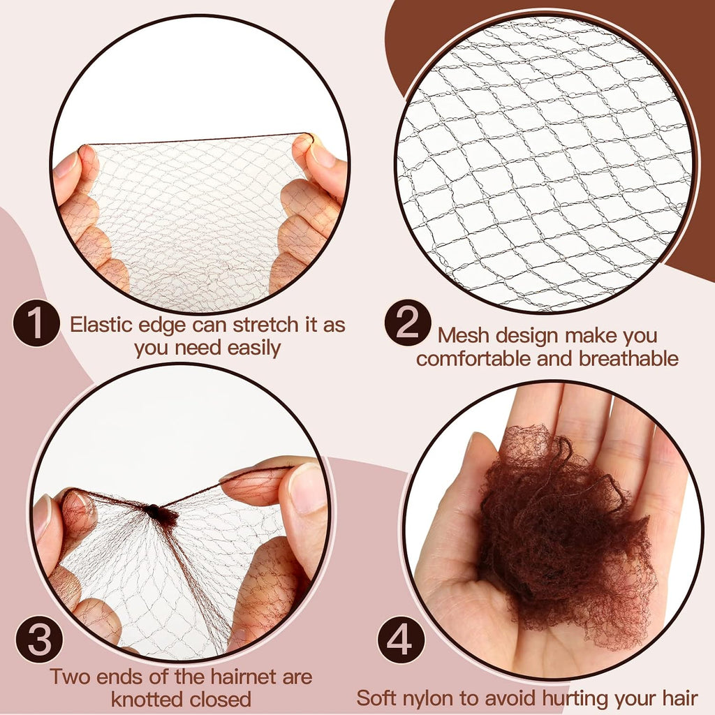 Fandamei Hair Accessories Set: 20Pcs Mesh Hair Nets Invisible And 40Pcs U Shaped Hair Pins For Women, Girls, Ballet Bun Maker & Dance (Hair Nets- 20 Inch(50Cm), Hair Pins- 2.4 Inch(6Cm)), Brown