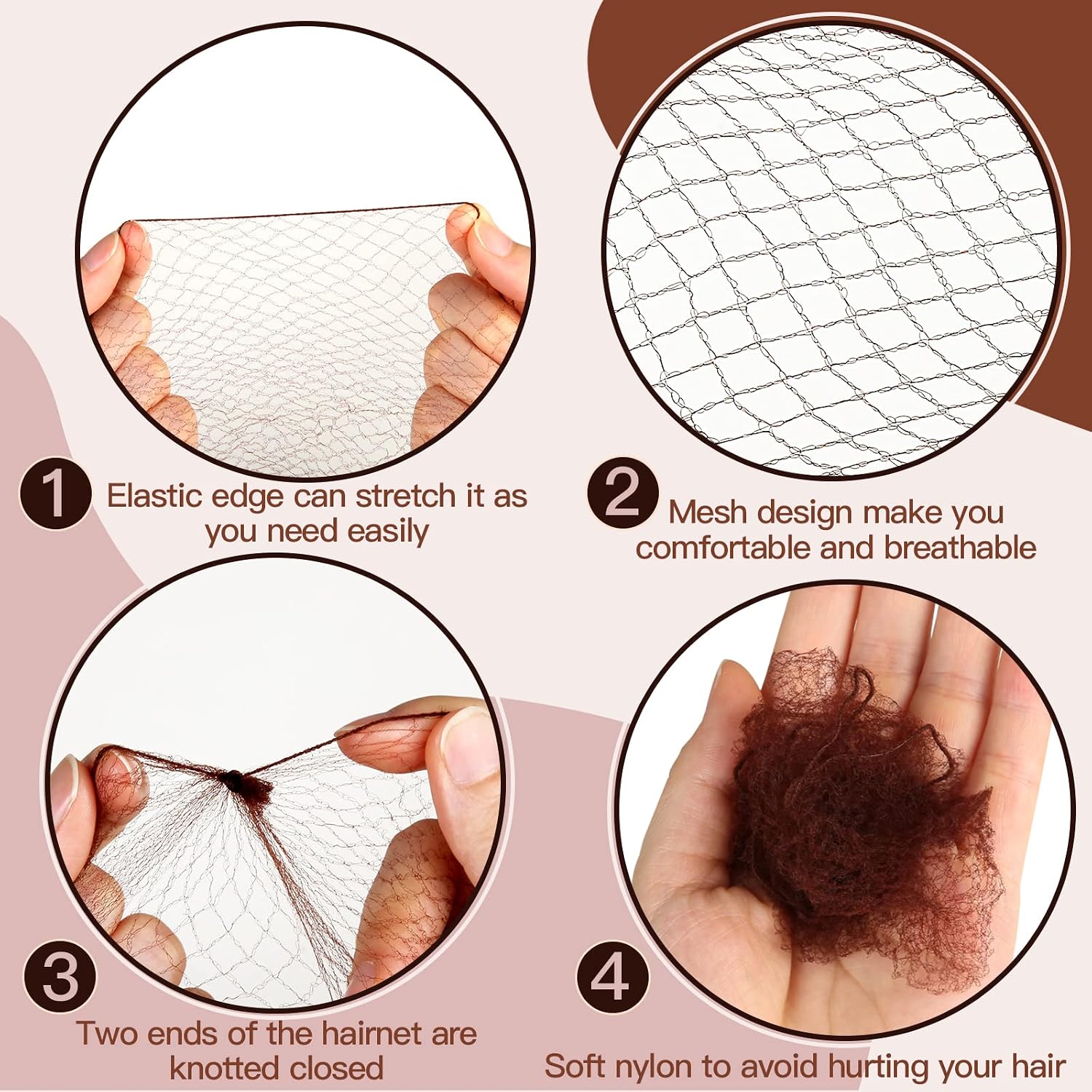 Fandamei Hair Accessories Set: 20Pcs Mesh Hair Nets Invisible And 40Pcs U Shaped Hair Pins For Women, Girls, Ballet Bun Maker & Dance (Hair Nets- 20 Inch(50Cm), Hair Pins- 2.4 Inch(6Cm)), Brown