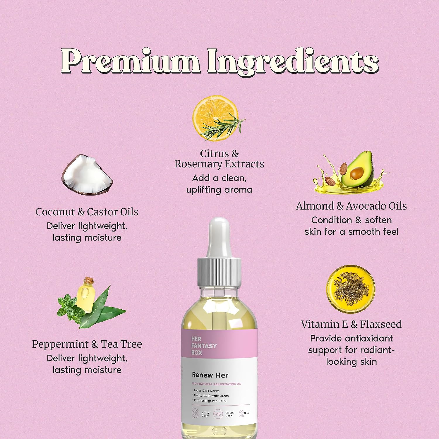 Her Fantasy Box Renew Her | Natural Rejuvenating Yoni Oil For Dark Spots, Ingrown Hair, And Skin Brightening - Nourishing, Moisturizing Formula For All Skin Types