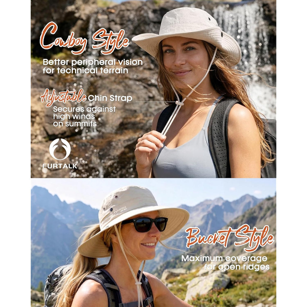 FURTALK Sun Hats for Women with Ponytail Hole Wide Brim Beach Bucket Hat UPF 50+ Fishing Hiking Outdoor Hats