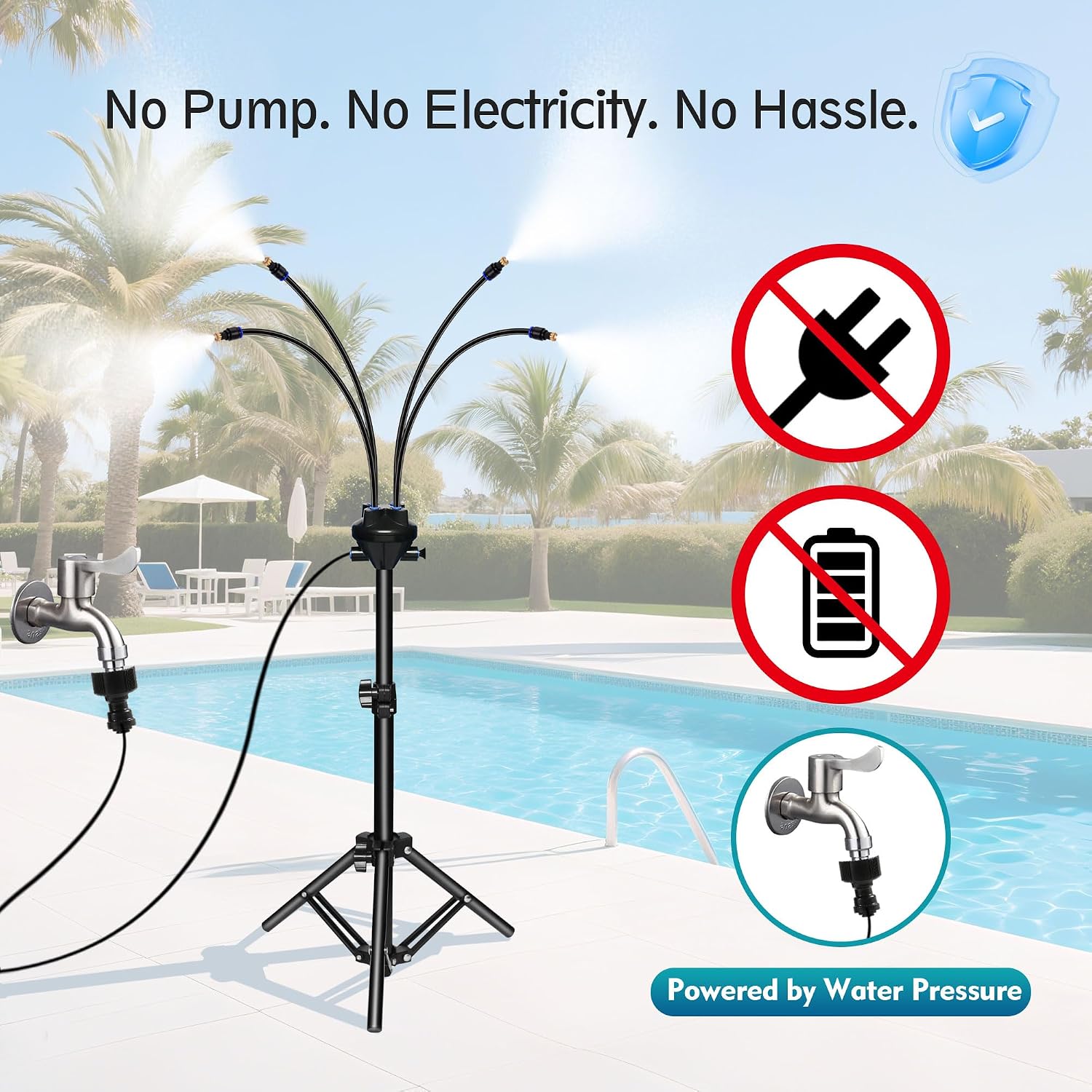 Standing Misters For Outside Patio – 3.6 Ft Adjustable Height Stand Misting System For Outdoor Cooling, Portable Water Mister For Mist Playing, Backyard, Porch & Sprinkler (Black)