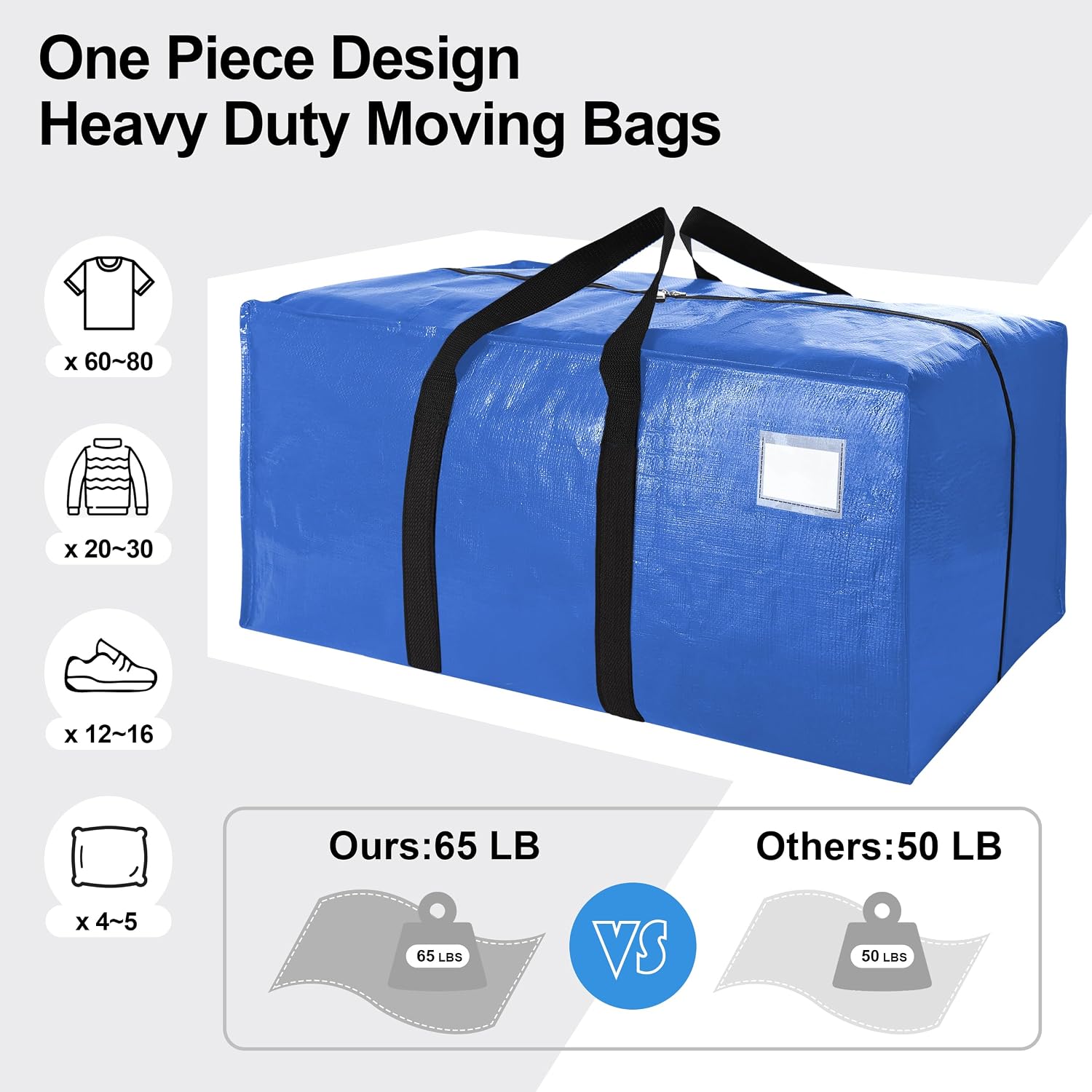 Heavy Duty Extra Large Moving Bags W/Backpack Straps - Strong Handles & Zippers, Storage Totes For Space Saving, Fold Flat, Alternative To Box And Bin (Set Of 6, Multicolor)