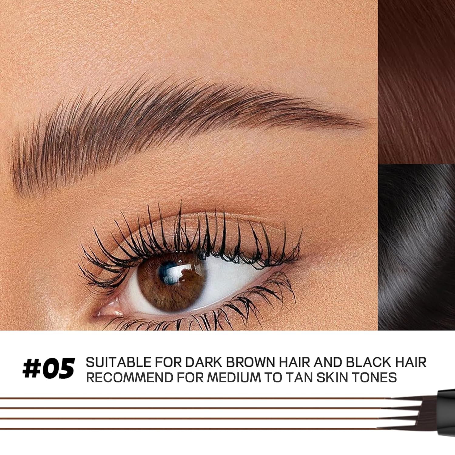 2 Pack 4-Tip Microblading Eyebrow Pen with 2 Brow Brushes, Waterproof Vegan Formula Eyebrow Pencils for Women to Effortlessly Create Natural Hair-Like Strokes, All-Day Wear (Dark Brown)