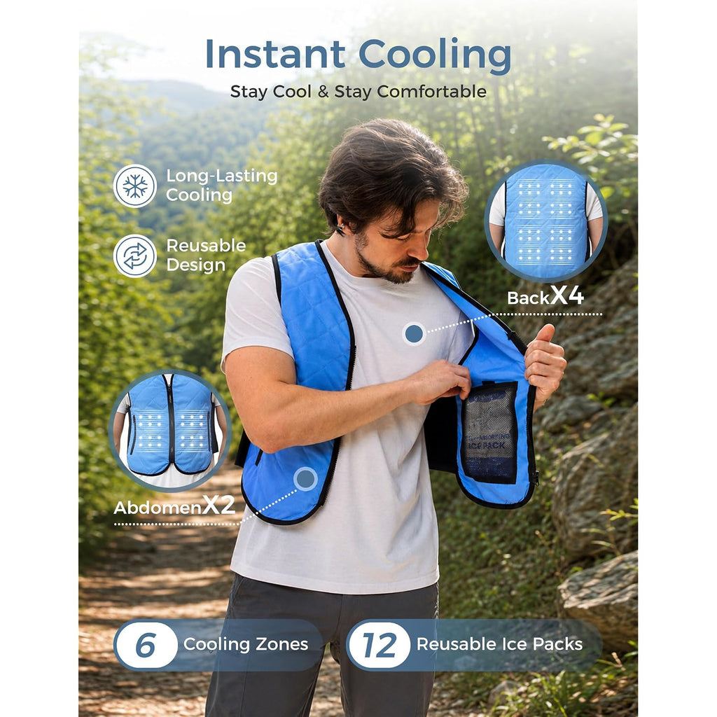 Cooling Vest With Pockets 12 Pcs Gel Ice Pack Vest Adjustable Fit Ice Jacket