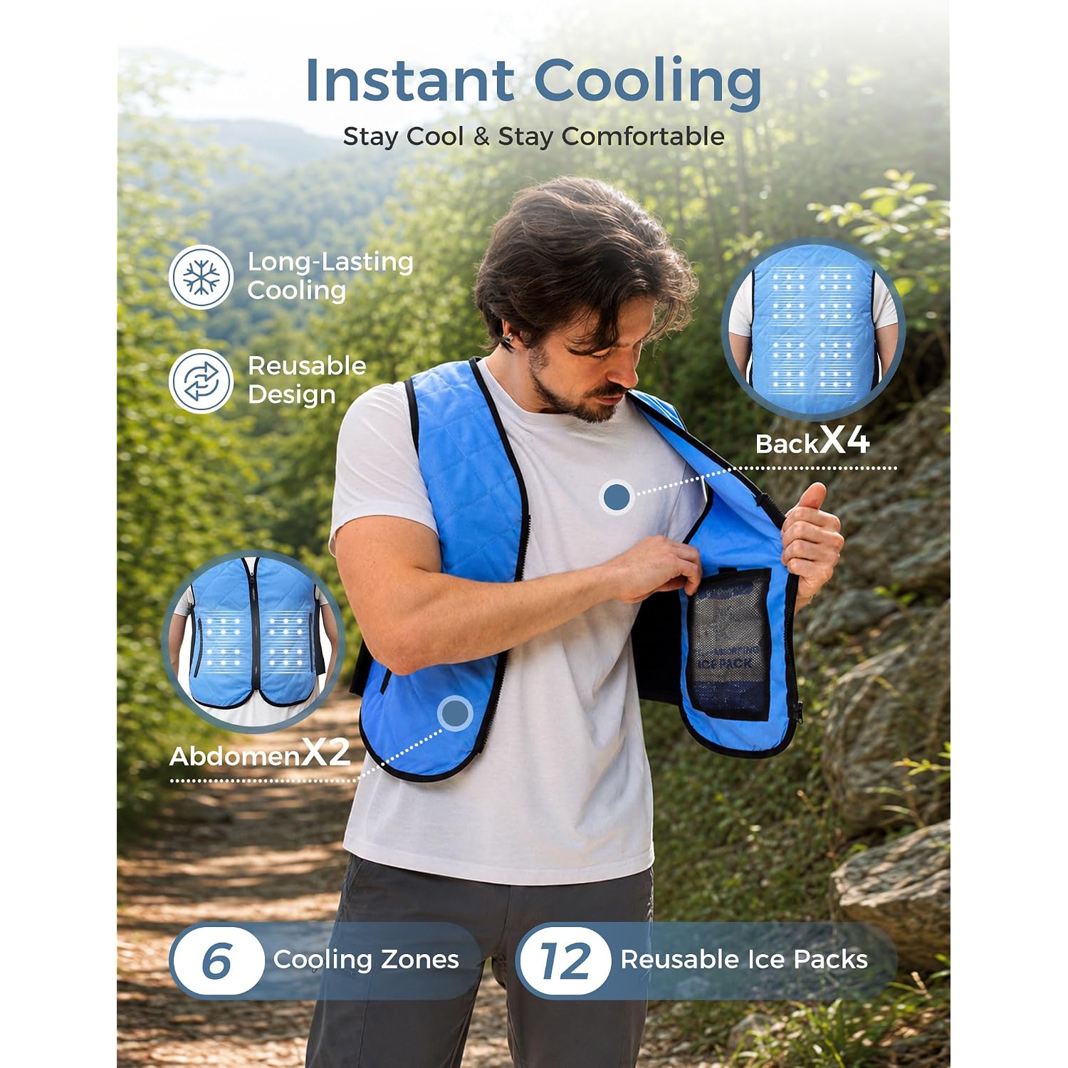 Cooling Vest With Pockets 12 Pcs Gel Ice Pack Vest Adjustable Fit Ice Jacket