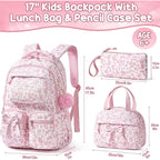 Fimibuke 3Pcs Corduroy Backpack For School Girls With Lunch Box Pencil Case | Lightweight Teen Girls Bow Backpack, Kids School Bag Bookbag For Elementary Middle High School Supplies Laptop Travel Daypack
