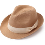 DRESHOW Women Straw Sun Hat Short Brim Panama Travel Fedora Beach Cap Roll up Summer Hat for Women Men UPF 50+ 1 Pack With Beige Band: Khaki