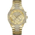 Guess Women'S Gold-Tone Stainless Steel Crystal Embellished Bracelet Watch With Day, Date + 24 Hour Military/Int'L Time. Color: Gold-Tone (Model: U0628L2)