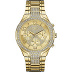 Guess Women'S Gold-Tone Stainless Steel Crystal Embellished Bracelet Watch With Day, Date + 24 Hour Military/Int'L Time. Color: Gold-Tone (Model: U0628L2)