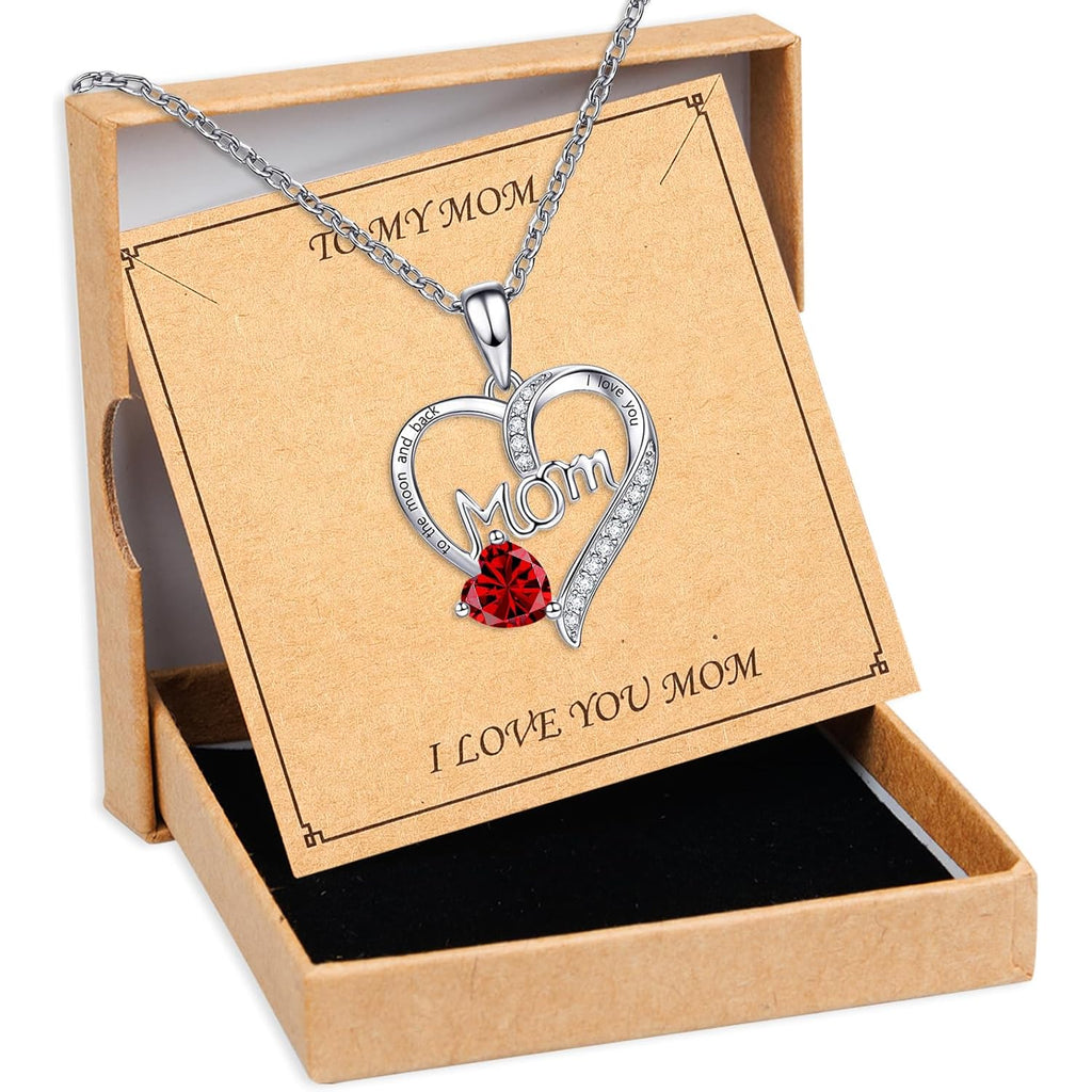 Love Heart Pendant Necklaces for Women, Mother's Day Gifts for Mom Grandma Wife from Daughter Son, I Love You Mom (With gift box)