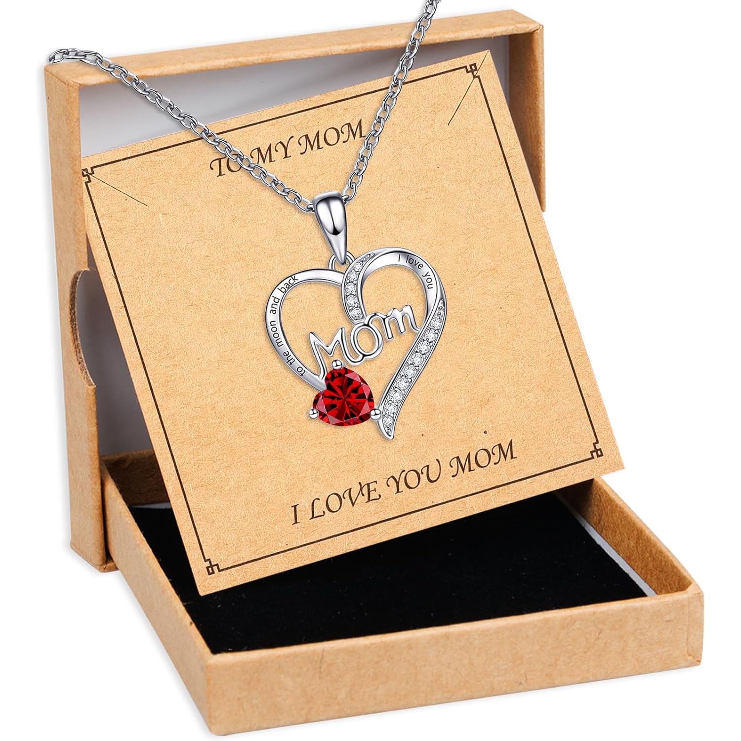 Love Heart Pendant Necklaces for Women, Mother's Day Gifts for Mom Grandma Wife from Daughter Son, I Love You Mom (With gift box)