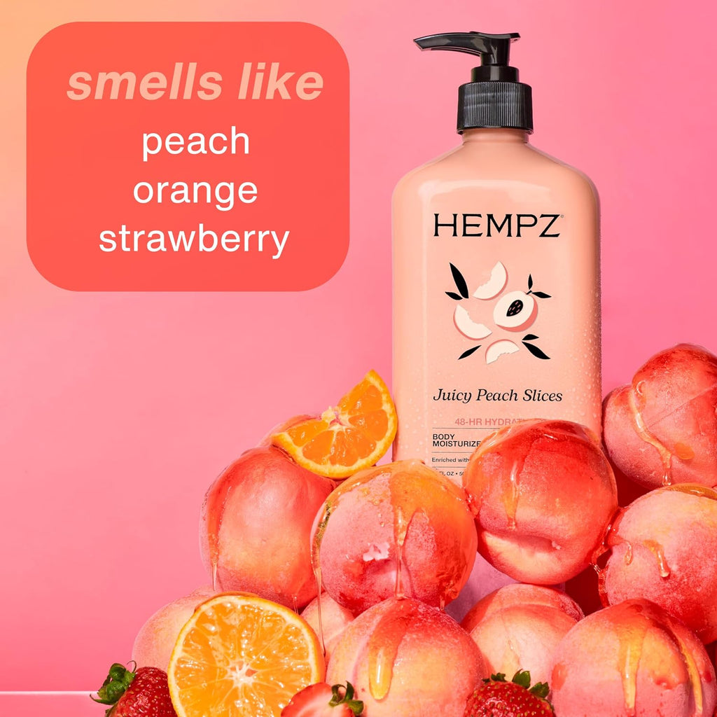 Hempz Juicy Peach Lotion, Natural Hemp Seed Oil Hydrating Body Moisturizer With Shea Butter, Peach Extract, And Aloe Vera Extract, 17 Fl.Oz.