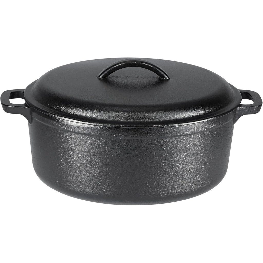 Amazon Basics Pre-Seasoned Cast Iron Dutch Oven Pot with Lid and Dual Handles, Oven Safe, Heavy-Duty, 7-Quart, Round, Black
