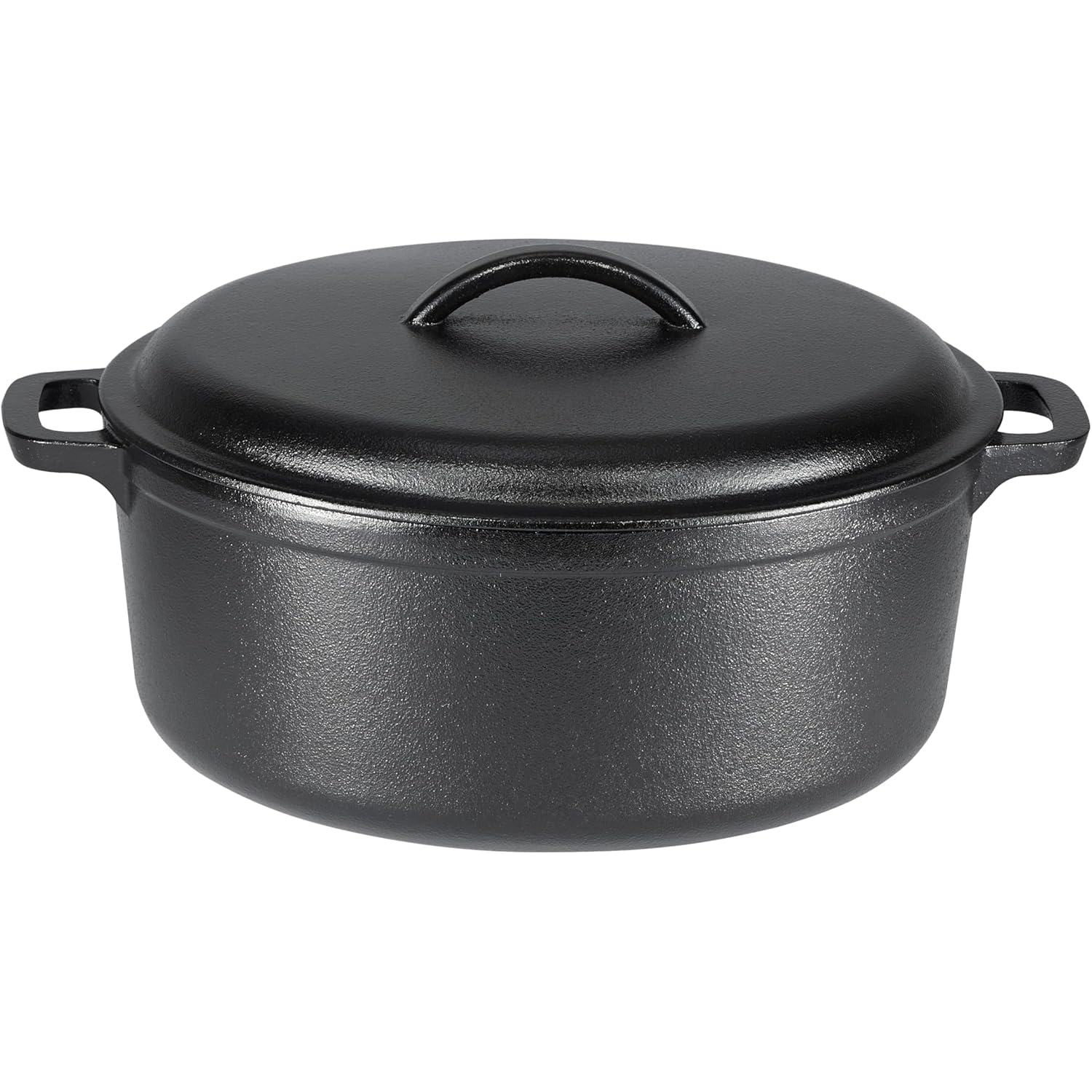 Amazon Basics Pre-Seasoned Cast Iron Dutch Oven Pot with Lid and Dual Handles, Oven Safe, Heavy-Duty, 7-Quart, Round, Black