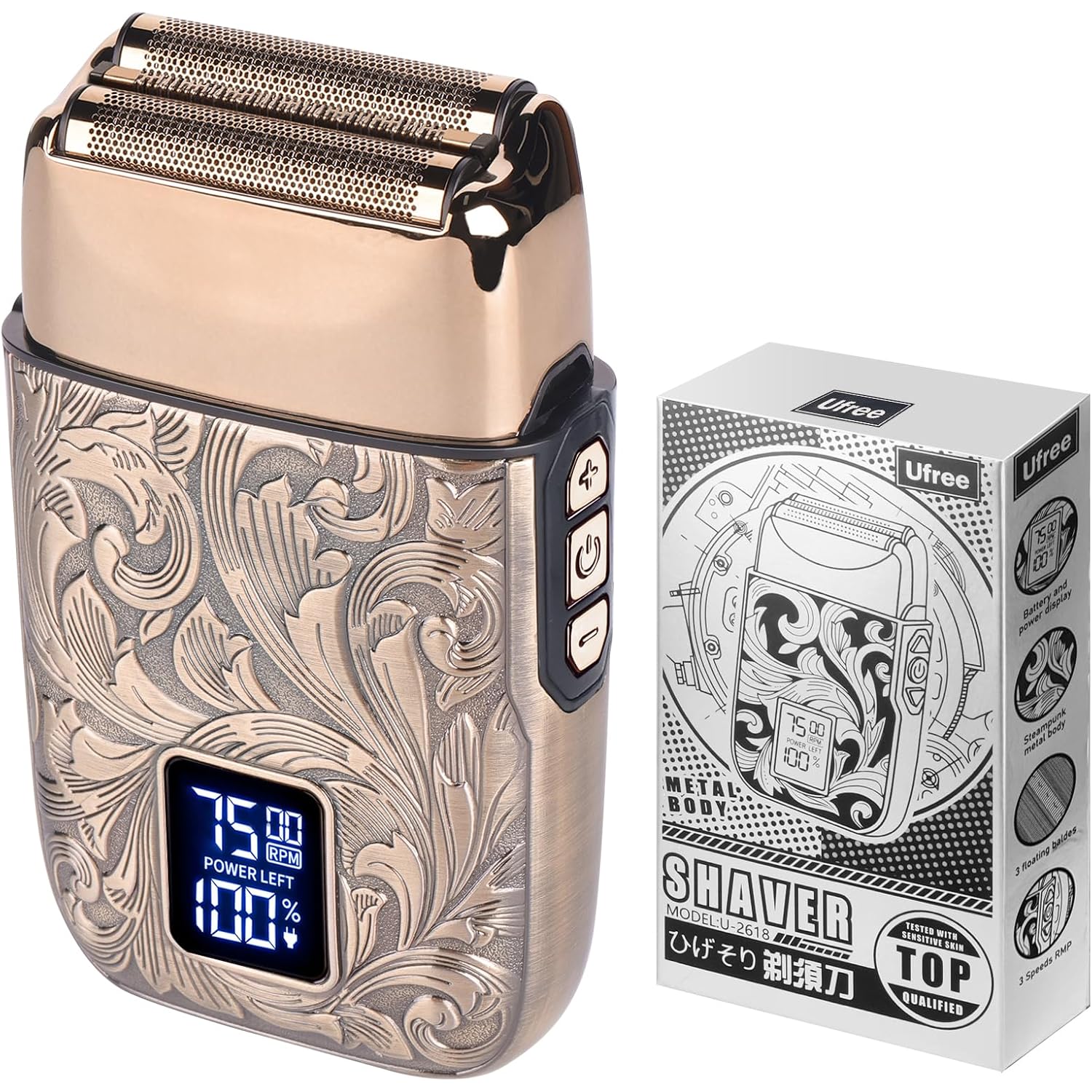 Ufree Close Shave Electric Foil Shavers for Men, 3-Speed Electric Razor, Bald Head Shavers, Face Shaving Beard Trimmer with LCD Display, Gifts for Men