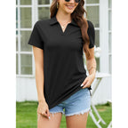 Women's Polo Shirts Cotton Pique Short Sleeve Summer Tops Collared V-Neck Work,Casual,Golf Shirt
