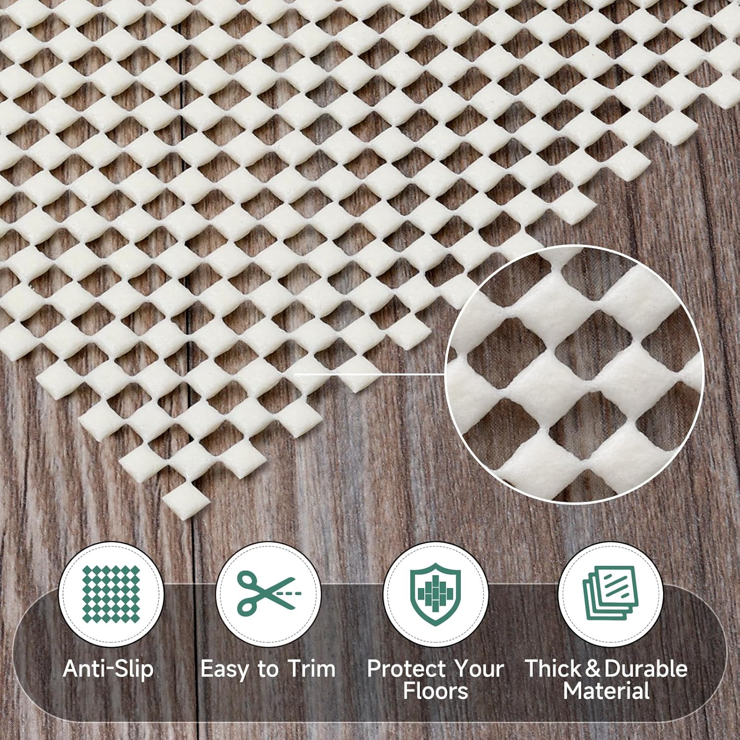 BALEINE Non Slip Rug Pad Rug Gripper for Hardwood Floors, Extra Thick Non Slip Mat Under Carpet (3'x5')