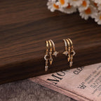 Dangle Earrings For Women,Dainty 14K Gold Plated Hypoallergenic Small Triple Huggie Hoop Earring Gothic Cute Cross Moon Star Drop Earrings For Women Trendy Gold Statement Stud Earring Jewelry