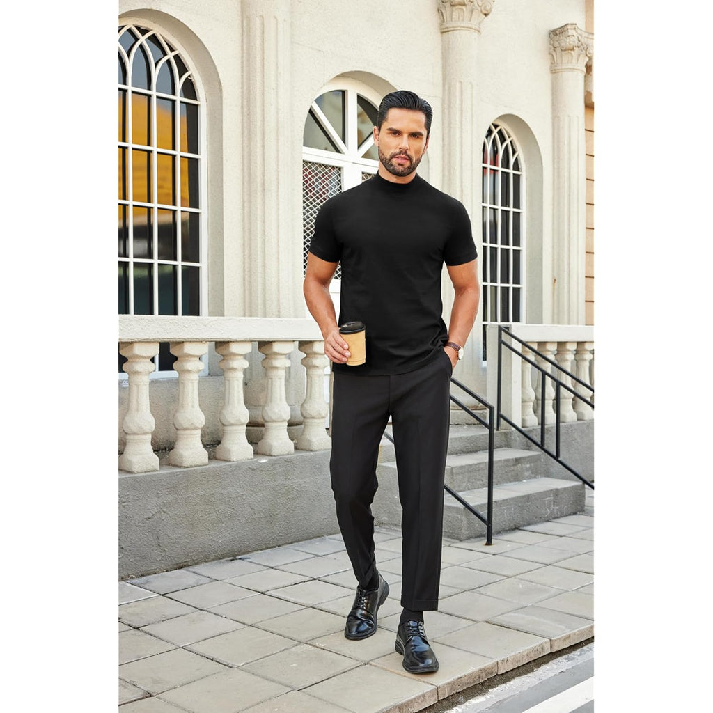 Coofandy Mens Mock Turtleneck Shirts Casual Premium Cotton Short Sleeve Shirt Basic Half Neck T-Shirts