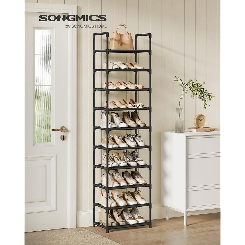Songmics Shoe Rack, 10-Tier Shoe Shelf, Shoe Storage Organizer, 11 X 17.7 X 68 Inches, Metal Frame, Non-Woven Fabric Shelves, For Entryway, Bedroom, Black Ulsh010B02