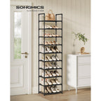 Songmics Shoe Rack, 10-Tier Shoe Shelf, Shoe Storage Organizer, 11 X 17.7 X 68 Inches, Metal Frame, Non-Woven Fabric Shelves, For Entryway, Bedroom, Black Ulsh010B02