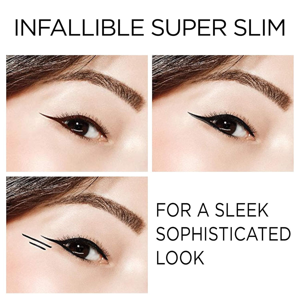 L'Oreal Paris Makeup Infallible Super Slim Long-Lasting Liquid Eyeliner, Ultra-Fine Felt Tip, Quick Drying Formula, Glides On Smoothly, Black, Pack Of 1
