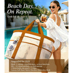 2026 Stylish & Spacious Xx-Large Beach Bag For Women – Mesh × Canvas Tote With Top Zipper, 11 Tall Pockets | 40L+ Spacious