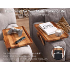2 Pack Acacia Wood Couch Arm Tray,Couch Tray,Folding Sofa Armrest Trays,Couch Arm Table Clip-On Couch Desk For Drinks,Snacks,Phone,Remote Control