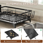 Simple Trending Dish Drying Rack For Kitchen Counter, Stainless Steel Dish Rack, Large Dish Drainer Organizer With Cutlery Holder & Cup Holders, Black