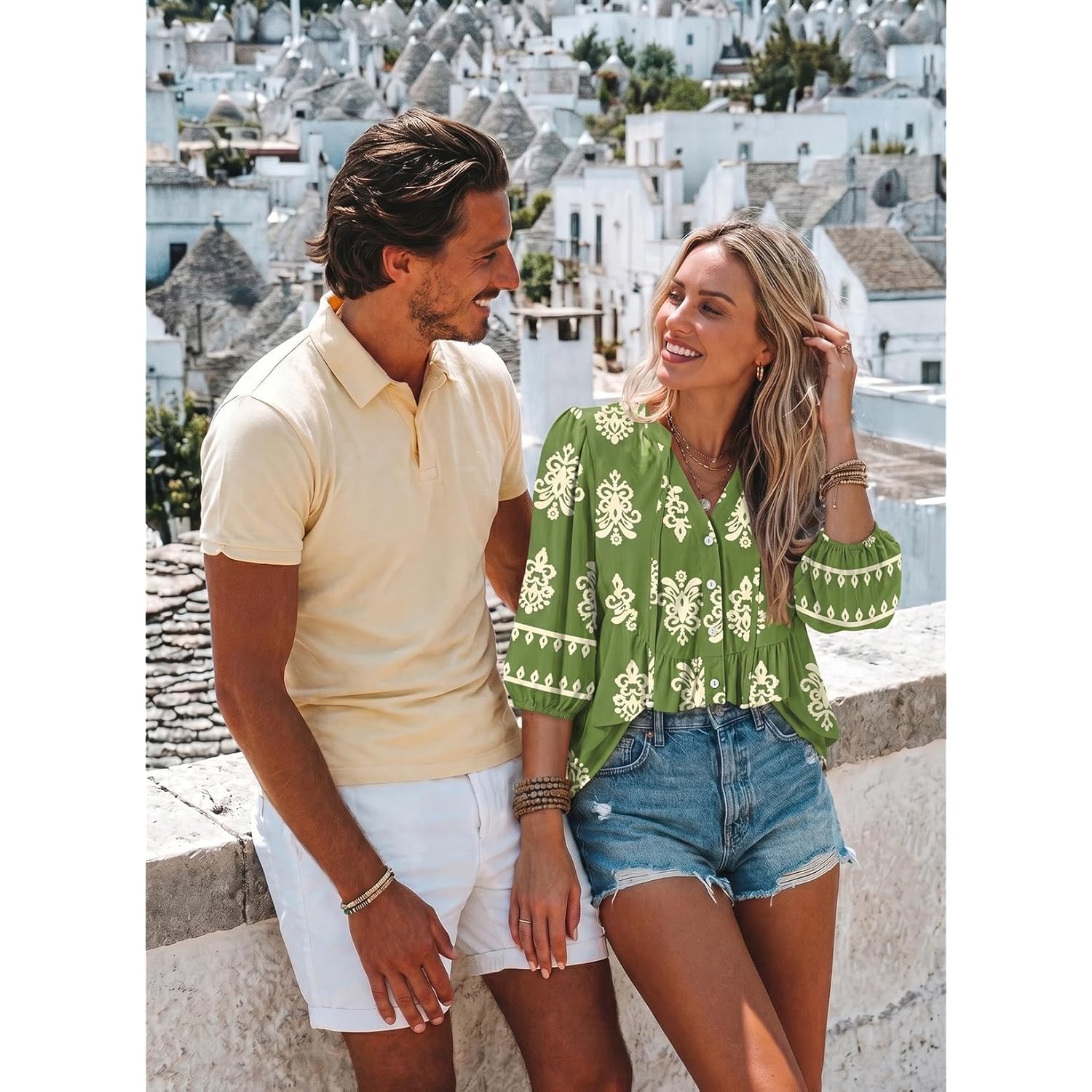 Womens Summer Tops Boho Floral Short Sleeve Button Down V Neck Peplum Babydoll Casual Loose Blouses Shirts