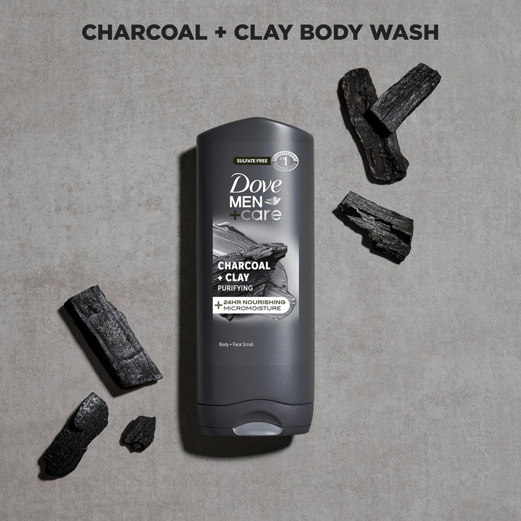 Dove Men + Care Purifying Charcoal + Clay Body And Face Wash With 24-Hour Nourishing Micromoisture Technology Body Wash For Men, 13.5 Oz