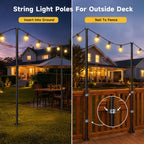 6 Pack 9Ft String Light Poles For Outdoor,Metal Lights Hanging Pole Outside With Fork,Light Stand For Patio, Pergola, Garden, Backyard, Yard, Camping Party
