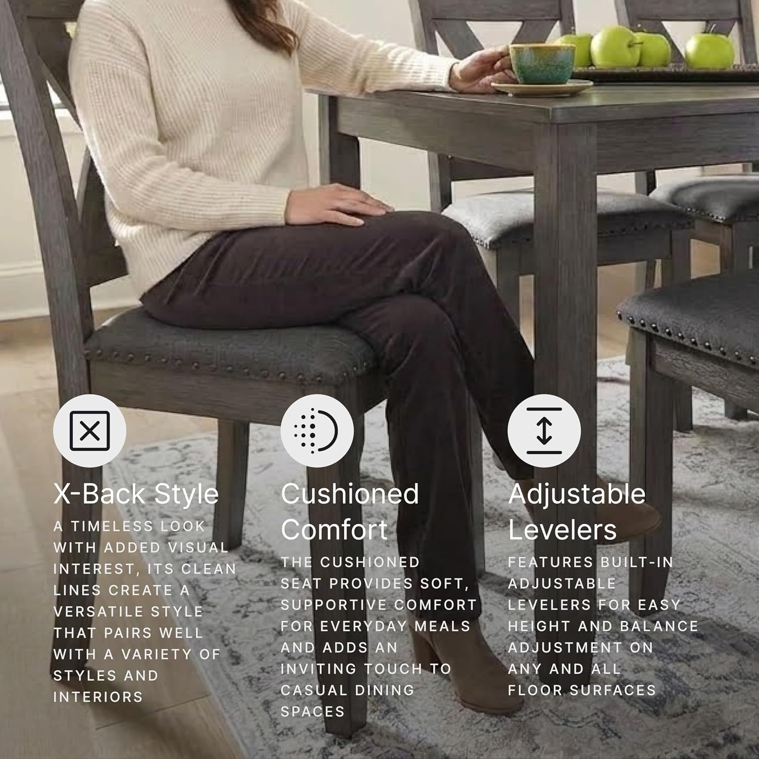 Signature Design By Ashley Caitbrook Rustic 7-Piece Dining Set – Rectangular Table With 6 X-Back Upholstered Chairs, Gray