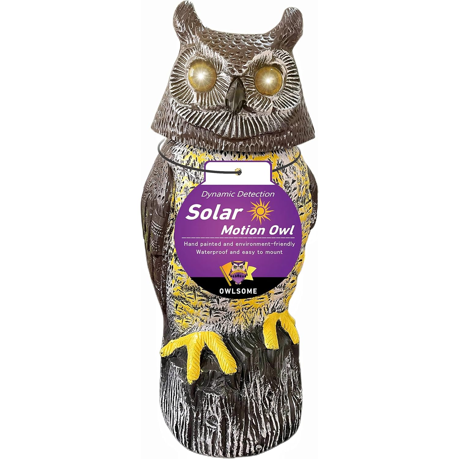 Solar Owl With Glowing Eyes, Rotating Head, Hoot Sound, Motion Detector And Silent Mode, Plastic Owl Garden Sculpture, Garden Decoration