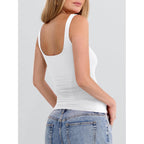 Tank Top for Women Summer 2026 Double Lined Sleeveless Square Neck Basic Tight Workout Tees Shirts