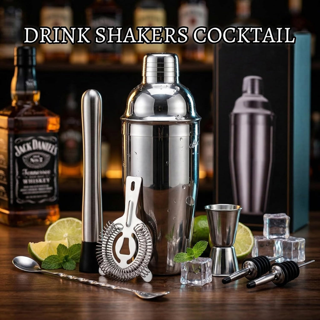 Cocktail Shaker Set Bartender Kit,Professional Bar Set, Martini Shaker, Jigger, Strainer, Mixer Spoon, Muddler, Liquor Pourers Ideal Bar Accessories For Home, Gift For Christmas, Birthday, Beginners