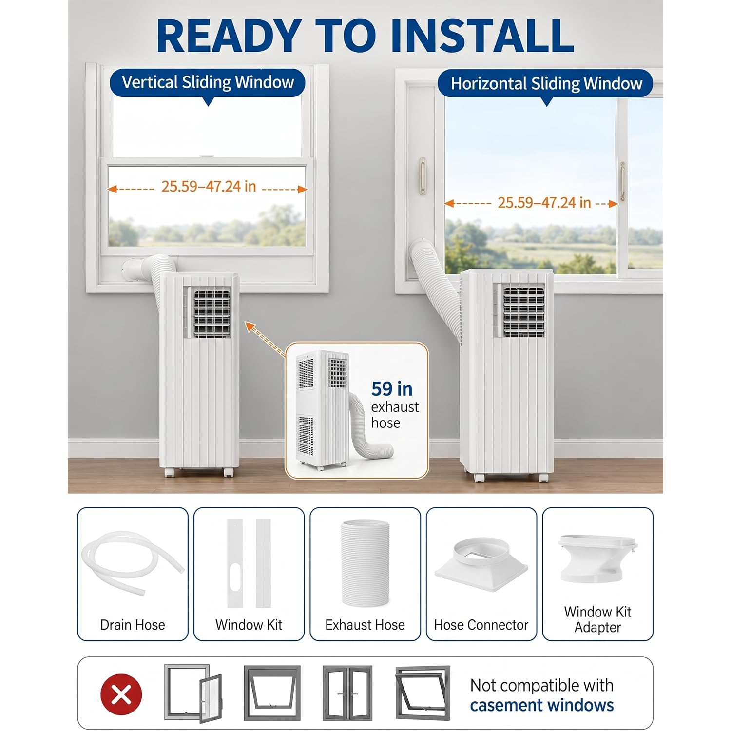 8,000 Btu Portable Air Conditioners, Cools Room Up To 350 Sq.Ft, 4-In-1 Ac Unit With Dehumidifier & Fan Mode, Remote Control, Ultra-Quiet 50Db, White & Black, Easy Window Kit