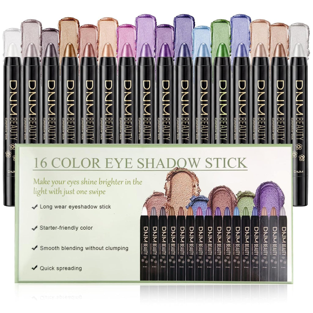 Volksrose 16 Colors Eyeshadow Shimmer Stick, Highlighter Eye Shadow Sticks Set, Colorful Eyeshadow Pencil Crayon Creamy, Waterproof Pearly Sparkle Glitter Cream Stick Pen Eyeliner Makeup For Women