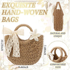 Straw Tote Bags With Flower Hair Clips Bridesmaid Boho Beach Bag Straw Purses Bulk Handmade Rattan Woven Handbags