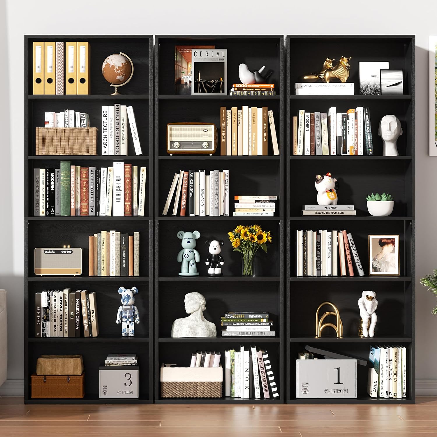 6-Tier Bookshelf, Modern Open Bookcase,6 Shelf Display Storage Shelves Floor Standing, 71 Inches Tall Shelves For Home Office, Black