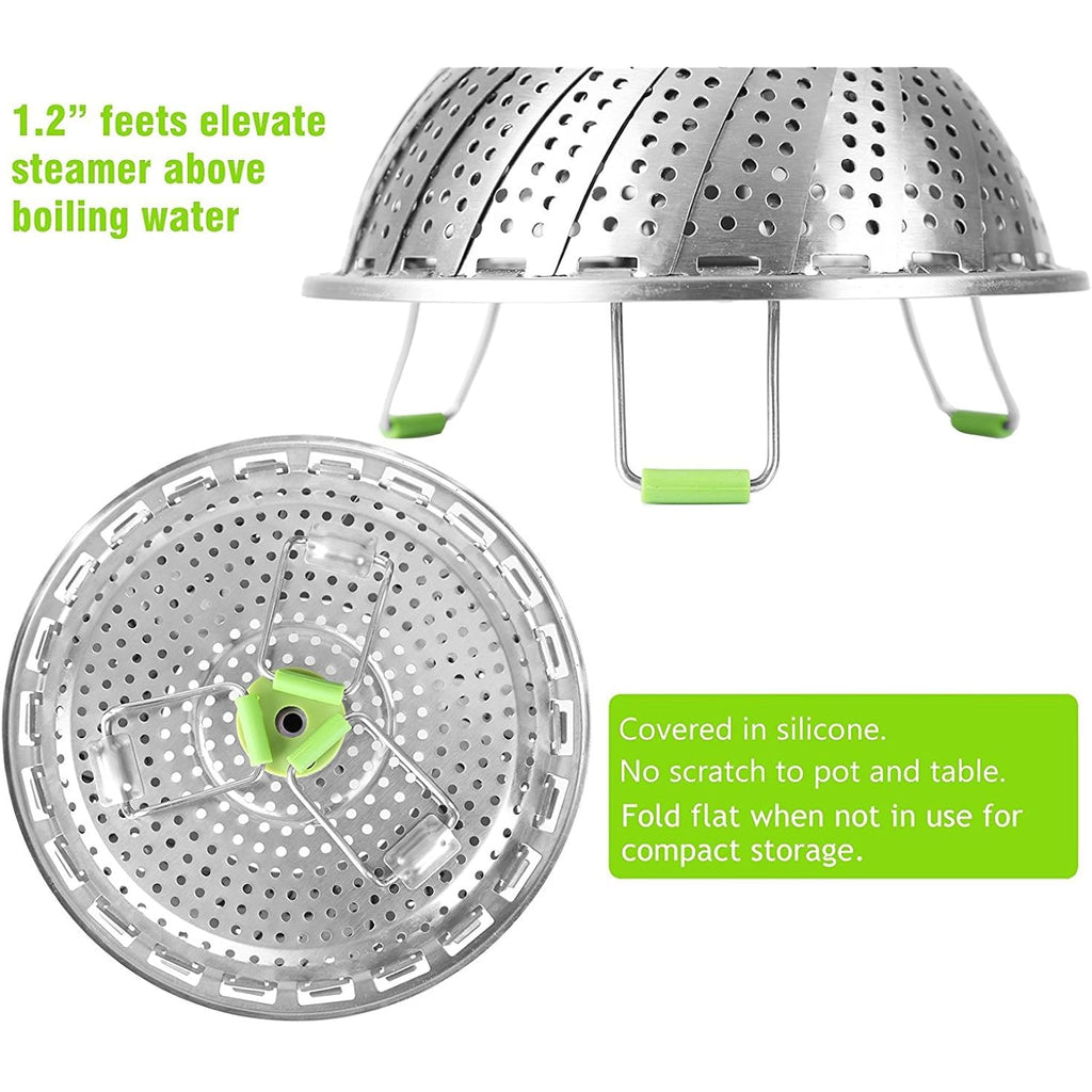 Consevisen Vegetable Steamer Basket for Cooking Food, Stainless Steel Veggie Steam Basket for Pot, Folding Expandable Steaming Insert with Extendable Handle Fits Various Size Pot, 5.1" to 9"