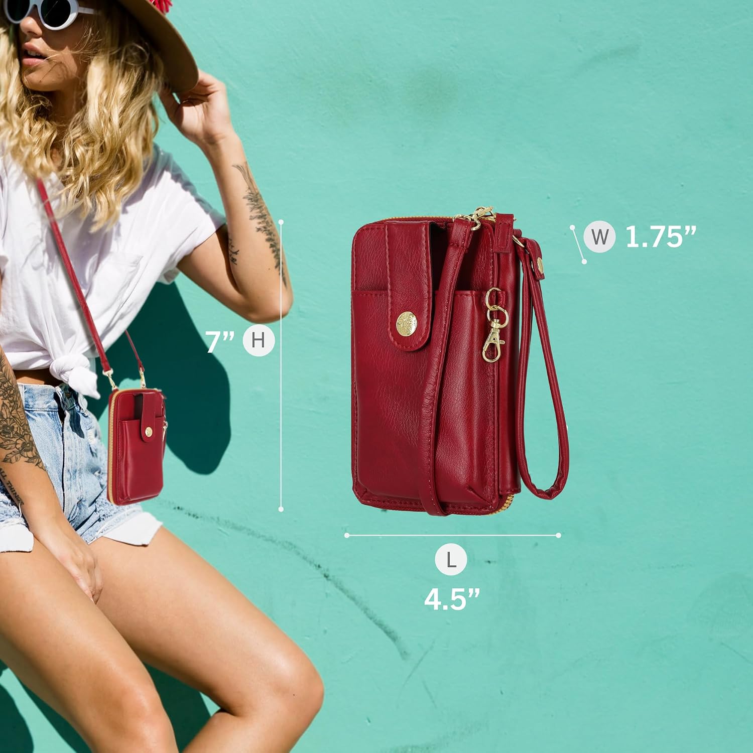 Mundi Jacqui Rfid Crossbody Wallet For Women, Vegan Leather Small Travel Handbag With Phone Holder, Compact Organizer With Card Slots And Removable Strap, Vacation Purse In Bridgehampton Sand