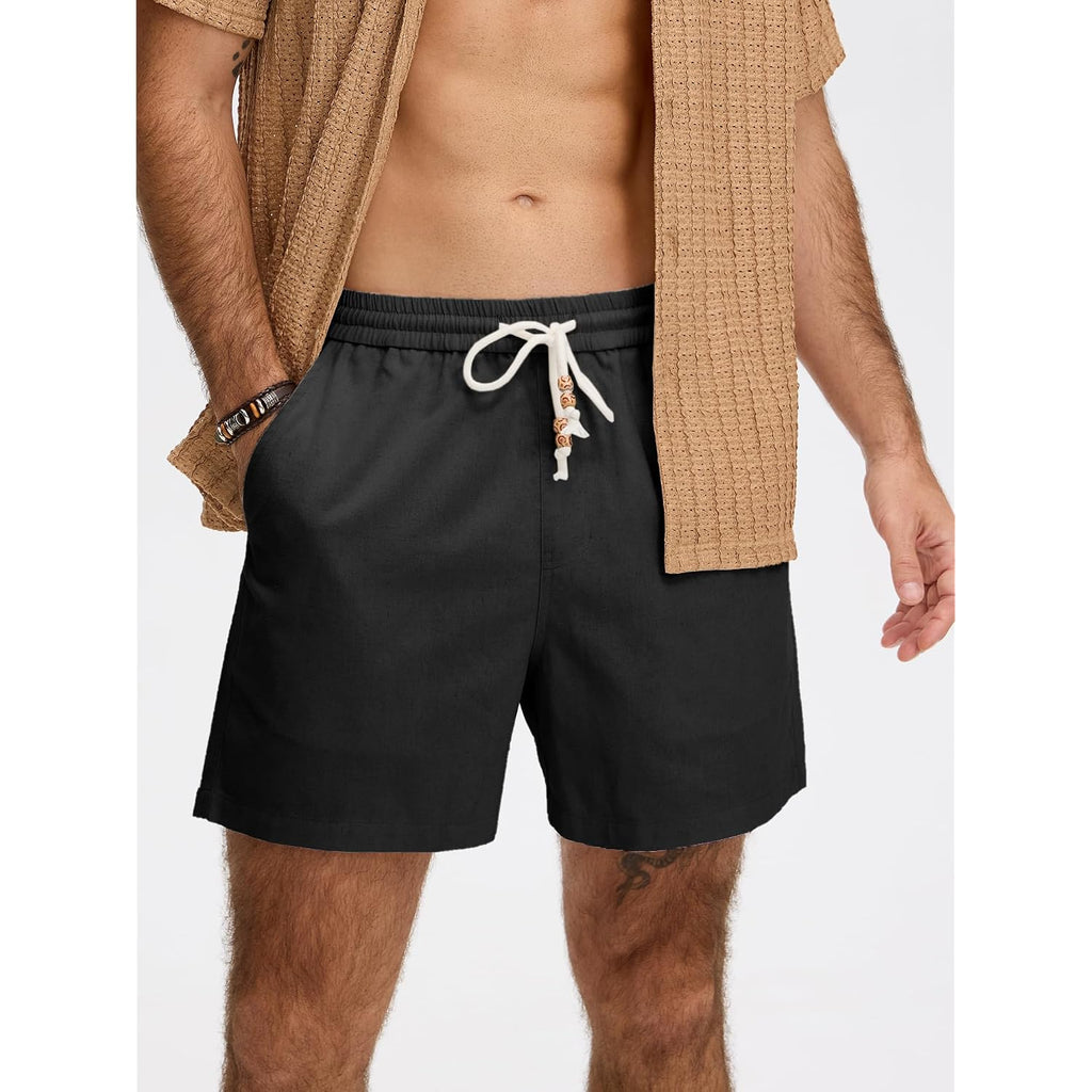 Comdecevis Men'S 5" Linen Shorts Casual Elastic Waist Drawstring Shorts For Lounge Summer Beach Vacation