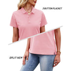 Polo Shirts for Women Short Sleeve 3 Button Collared Golf Tee Cotton Business Casual Summer Work Tops