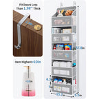 Jarlink Over The Door Organizer Storage, 5 Shelf Hanging Door Organizer With 5 Large Capacity Pockets, Anti Tilt 44 Lb Load Behind Door Storage For Bedroom, Bathroom, Pantry, Nursery, (Grey)