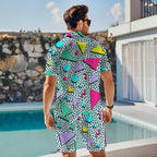 80S 90S Men'S Hawaiian Outfits 2 Piece Shirt And Shorts Sets Button Down Beach Suits Disco Party
