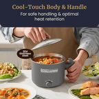 Elite Gourmet NOODLE EXPRESS™ Hot Pot, Prepare Ramen, Rice, Soups, Stews, Boil Water, Stainless-Steel Interior, Glass Lid, High/Low/Off Settings, Grey