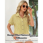 Button Down Shirt for Women Short Sleeve Blouses Dressy Casual Business Work Summer Vacation Tops Hawaii Shirts with Pockets