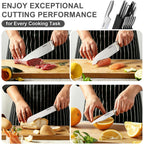 Kitchen Knife Set, German Stainless Steel Kitchen Knives | 14-Piece Includes Knife Block Set & Sharpener, High Carbon, Rust-Resistant, Ergonomic Handle For Cooking, Grilling & Gifting